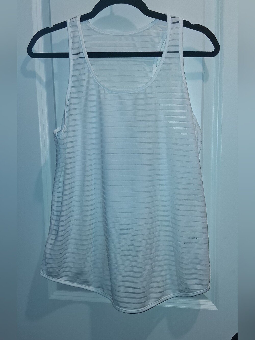 White Sheer-Stripe Scoop Neck Tank Top